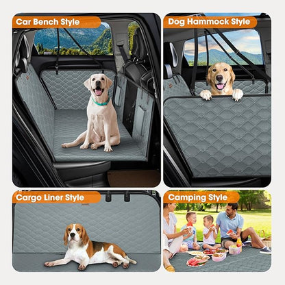 MIXJOY Back Seat Extender - Hard Bottom Dog Car Seat Cover, Waterproof &amp; Foldable Dog Hammock for Car Travel, Grey