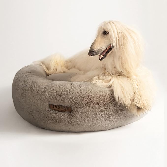 UnHide Floof Pet Bed - XL (40"x14") - Extra Soft Dog Bed - Removable Faux Fur Cover - Machine Washable - Helps Ease Pet Anxiety &amp; Provides The Perfect Sleep, Taupe Ducky