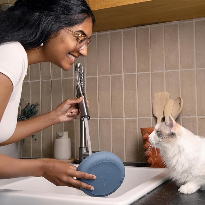 The Slowdown Bowl Silicone Slow Feeder for Cats &amp; Kittens, Slow Eating Mealtime Solution with Modern Lick Mat Design, Reduces Gulping, Fits 1 Cup 6” Across x 1.25” Tall, Small-Tan