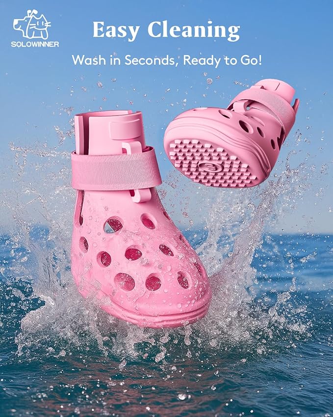 Dog Shoes for Hot Pavement, Breathable Dog Boots Paw Protectors with Adjustable Straps &amp; Non-Slip Sole, Easy On &amp; Off, Waterproof, Easy-Cleaning (Pink, S)