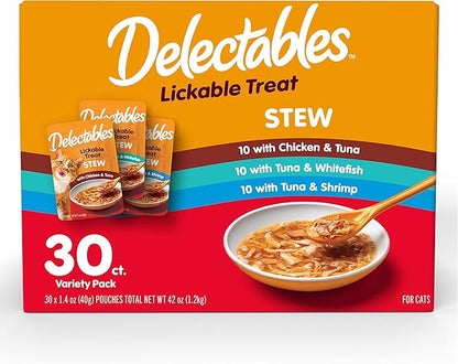 Hartz Delectables Stew Lickable Wet Cat Treats for Adult &amp; Senior Cats, Variety Pack, 30 Count