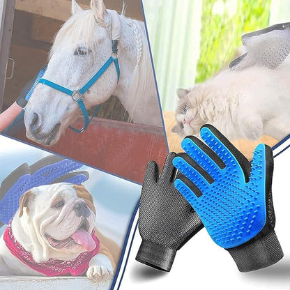 Pet Grooming Glove Hair Remover Brush Gentle Deshedding Efficient Pet Mitt Pet Massage Gloves Left &amp; Right Hand Draw Dogs Cats Horses Long Short Fur (1Pair Left &amp; Right Hand (Blue))