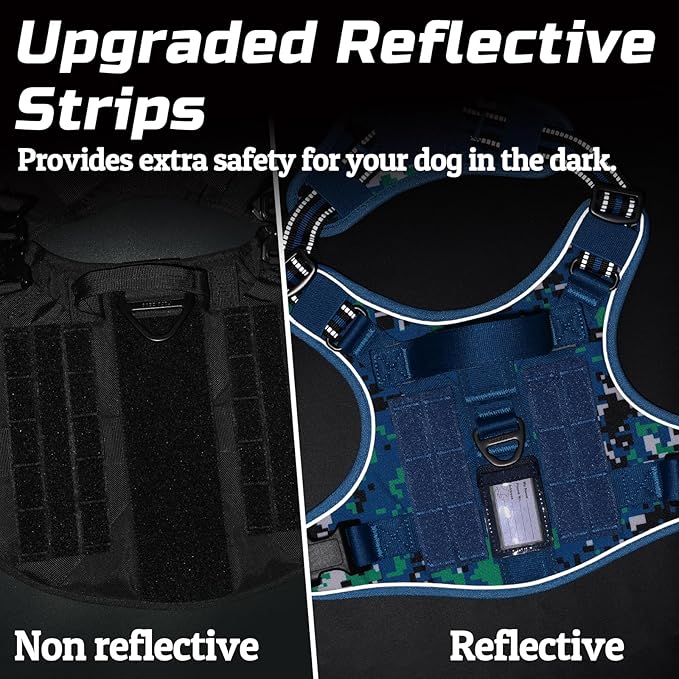 rabbitgoo Tactical Dog Harness for Large Dogs, No Pull Military Service Vest with Handle &amp; Molle, Easy Control for Training Walking, Adjustable Reflective Straps, Blue Camo, L