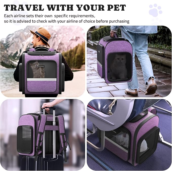 Pawtners Dog Carrier Backpacks Large Cat Backpack with Anti-Scratch Mesh, Foldable Designed Pet Backpack Carrier for Kitten Small Dogs &amp; Large Cats Up to 18 Lbs, Dog Carrier for Travel Outdoor