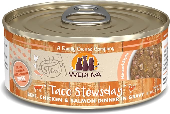 Weruva Classic Cat Stews!, Taco Stewsday with Beef, Chicken &amp; Salmon in Gravy, 5.5oz Can (Pack of 8)
