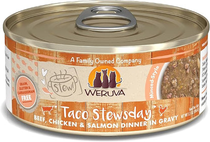 Weruva Classic Cat Stews!, Taco Stewsday with Beef, Chicken &amp; Salmon in Gravy, 5.5oz Can (Pack of 8)