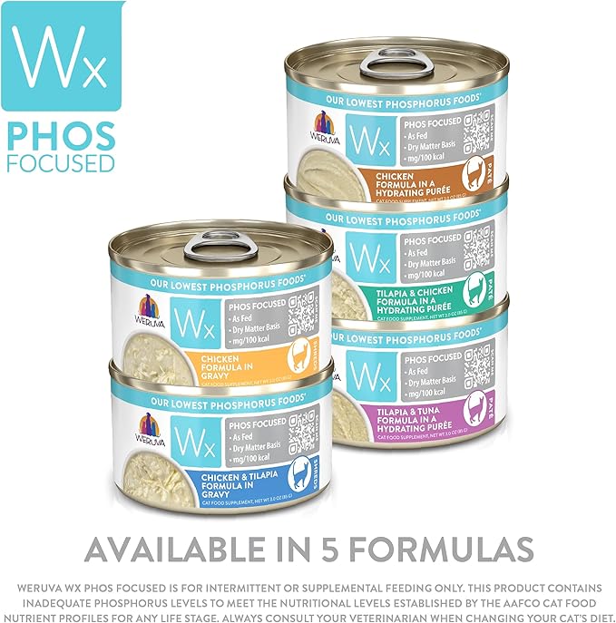 Weruva Wx Phos Focused, Chicken &amp; Tilapia Formula in Gravy, 3oz Can (Pack of 12)
