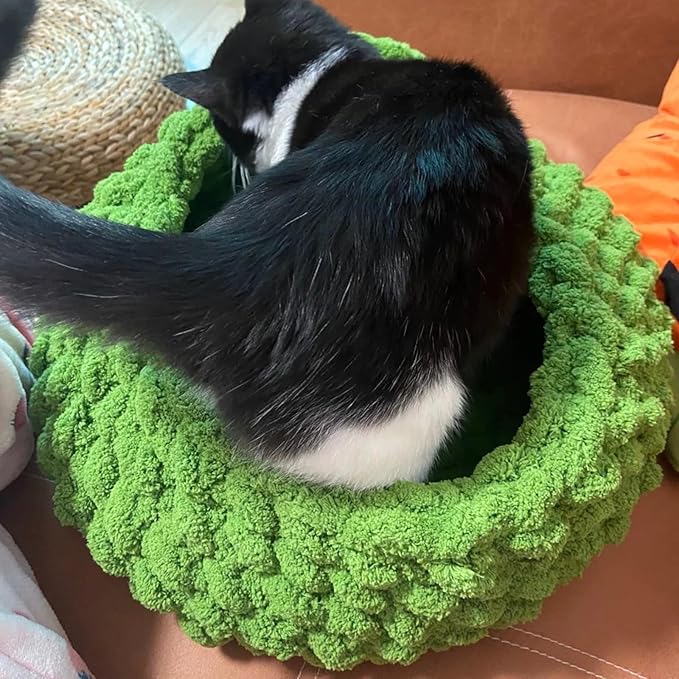 Cat Nest Bed – Premium Handwoven Washable Extra Soft Round Cave House for Indoor Kitten &amp; Kitty, Small &amp; Large (DGreen,Large)
