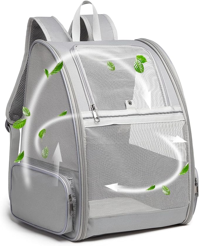 Texsens Pet Backpack Carrier for Small Cats Dogs | Ventilated Design, Safety Straps, Buckle Support, Collapsible | Designed for Travel, Hiking &amp; Outdoor Use (Light Gray)