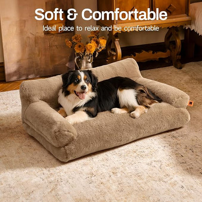 MEWOOFUN Cat Bed for Indoor Cats, Washable Dog Beds for Small Medium Dogs &amp; Cats, Fluffy Cat Couch with Non-Slip Bottom, 26×19×13 Inch (Camel, 33.5" L x 25.6" W x 11.5" Th)
