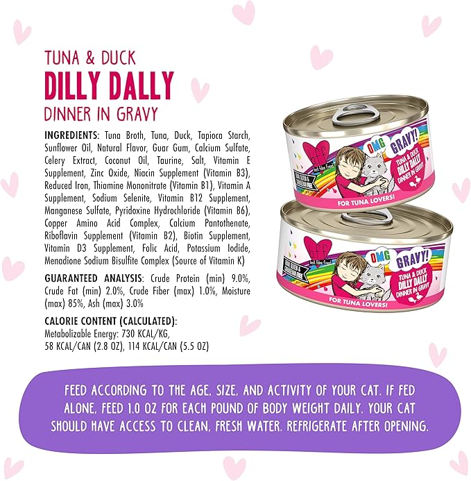 Weruva B.F.F. OMG - Best Feline Friend Oh My Gravy!, Tuna &amp; Duck Dilly Dally with Tuna &amp; Duck, 5.5oz Can (Pack of 8)