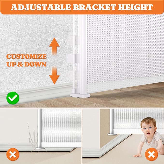 Pawtners Retractable Baby Gates Extra Wide, 41" Tall Extends up to 120" Wide, Dog Gate Indoor with Cat Door for Stairs, Pet Gate with Support Rods for Doorways Hallways Indoor &amp; Outdoor-White