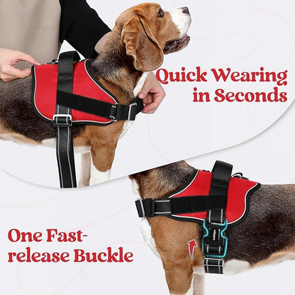 rabbitgoo Dog Harness for Large, Easy On Pet Vest with One Buckle, No Pull Adjustable Service Harness with D-Ring &amp; Handle, Reflective for Safety Walking, Training, Red, XL