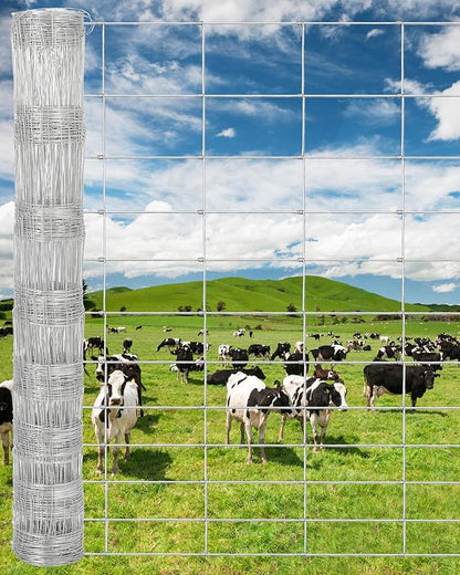 Cattle Farm Fence, 4ft x 164ft Galvanized Wire Fencing for Goat Deer Yard Livestock Animals Protection (Silver, 6x164ft)
