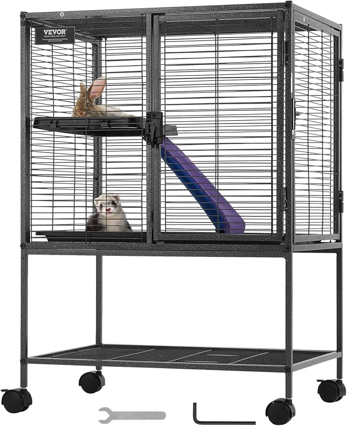 VEVOR 34" Rolling Metal Ferret Cage, Large 2-Tier Critter Nation Cage, Small Animal Cage with Ramps &amp; Tray, Easy to Set up for Pet Mice, Hamster, Guinea Pig, Chinchilla, Squirrel, Hedgehogs, Bunny