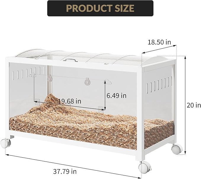Large Metal Hamster Enclosure Rat Cage with 360 Viewing Acrylic Sides, Ventilated Front Door &amp; Openable Top, Portable Hamster Tank for Guinea Pig, Chinchilla, Gerbil, 37.8&