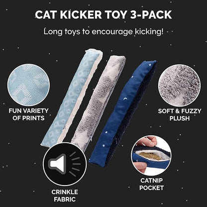 Furhaven 3-Pack Catnip Plush Cat Kicker Toy - Catnip Bags Included - Durable &amp; Washable - Space Print, Set of 3