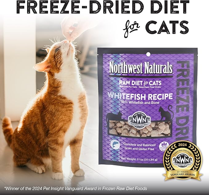 Northwest Naturals Freeze-Dried Whitefish Cat &amp; Kitten Food – Bite-Sized Nibbles, Healthy, Limited, Human-Grade Ingredients, All-Natural, High-Protein Raw Diet, Complete &amp; Balanced, Grain-Free – 11 oz