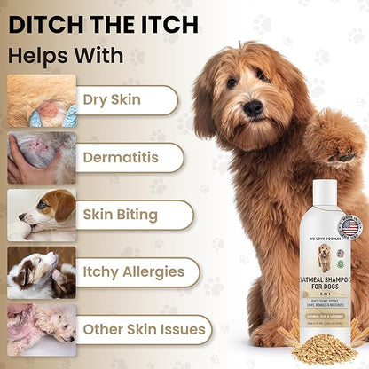 5-in-1 Premium Oatmeal Shampoo for Dogs, Gentle for Itchy &amp; Sensitive Skin, Provides Itch Relief, Hypoallergenic &amp; Soothing for Dry Skin, Moisturizing Anti-Itch, Made in USA, 16 oz [We Love Doodles]