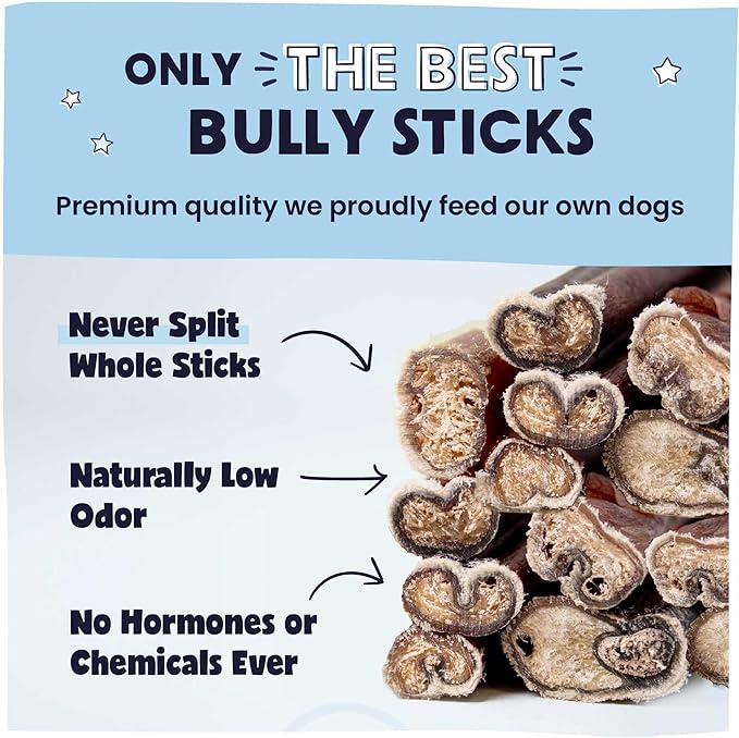 Pawstruck All-Natural 9" Bully Sticks for Dogs - Long Lasting, Rawhide-Free, Low Odor &amp; Grain-Free Dental Chew Treat - Healthy Single Ingredient, 100% Real Beef - 1 lb Bag