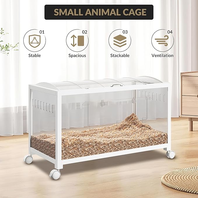 Large Metal Hamster Enclosure Rat Cage with 360 Viewing Acrylic Sides, Ventilated Front Door &amp; Openable Top, Portable Hamster Tank for Guinea Pig, Chinchilla, Gerbil, 37.8&