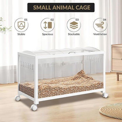 Large Metal Hamster Enclosure Rat Cage with 360 Viewing Acrylic Sides, Ventilated Front Door &amp; Openable Top, Portable Hamster Tank for Guinea Pig, Chinchilla, Gerbil, 37.8&