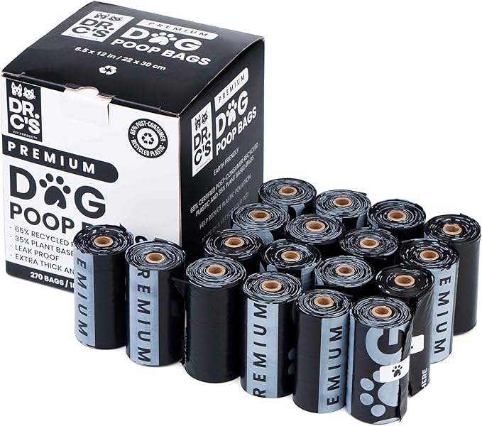 Certified 65% PCR (Post Consumer Recycled) Plastic and 35% Plant Based Dog Poop Bags - Dr. C&