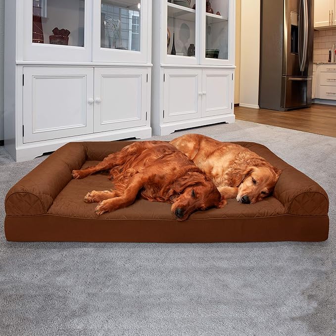 Furhaven Orthopedic Dog Bed for Large Dogs w/ Removable Bolsters &amp; Washable Cover, For Dogs Up to 125 lbs - Quilted Sofa - Toasted Brown, Jumbo Plus/XXL