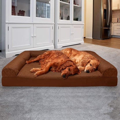 Furhaven Orthopedic Dog Bed for Large Dogs w/ Removable Bolsters &amp; Washable Cover, For Dogs Up to 125 lbs - Quilted Sofa - Toasted Brown, Jumbo Plus/XXL