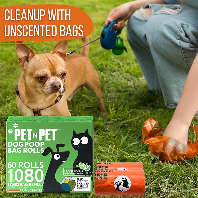 Pet N Pet 1080 Counts Orange Poop Bags for Dogs, 41% Plant Based &amp; 59% PE Extra Thick Dog Poop Bags Rolls, 9" x 13", Unscented Pet Waste Bag
