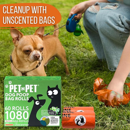 Pet N Pet 1080 Counts Orange Poop Bags for Dogs, 41% Plant Based &amp; 59% PE Extra Thick Dog Poop Bags Rolls, 9" x 13", Unscented Pet Waste Bag
