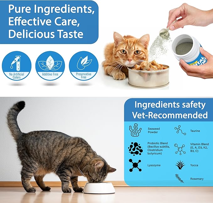 Cat Dental Care Powder Bad Breath Treatment for Cats Teeth, Mouth, Gums &amp; Gut, Plaque Off,Tartar Control, Help Feline Gingivitis and Stomatitis, with Natural Extracts &amp; Probiotics