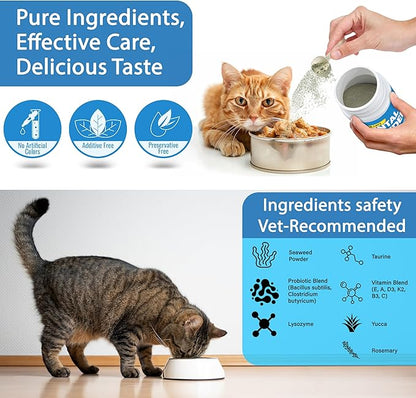 Cat Dental Care Powder Bad Breath Treatment for Cats Teeth, Mouth, Gums &amp; Gut, Plaque Off,Tartar Control, Help Feline Gingivitis and Stomatitis, with Natural Extracts &amp; Probiotics