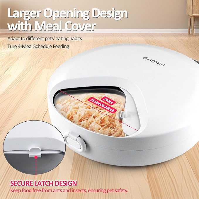 Automatic Cat Feeder Wet Food, Battery Operated Auto Wet/Dry Food Feeder with 2 Ice Packs, Cordless Programmable Timer Pet Auto Dispenser for Cat and Small &amp; Medium Dog (4-Meals &amp; Battery Included)