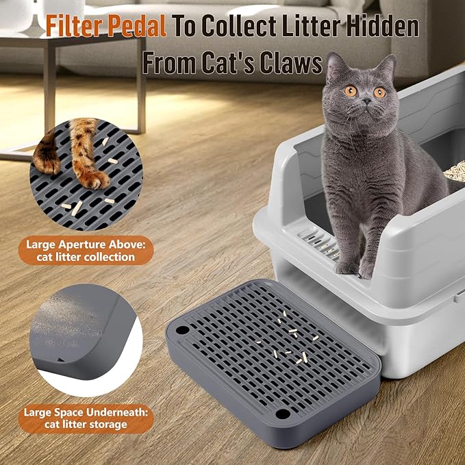 Cat Litter Box Ramp Mat with Filter Function, Cat Step Pedal Stool for Self-Cleaning Litter Box, Easy to Clean, Ideal for Kitten &amp; Elderly Cats (Dark Grey)