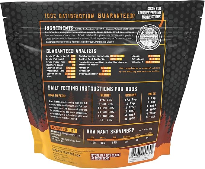 Origins 5-in-1 Dog Supplement - Powdered Food Topper w/Natural Omega 3 Fish Oil - Supports Healthy Digestion, Skin, and Coat - Helps Reduce Itching &amp; Joint Inflammation (5 lbs)