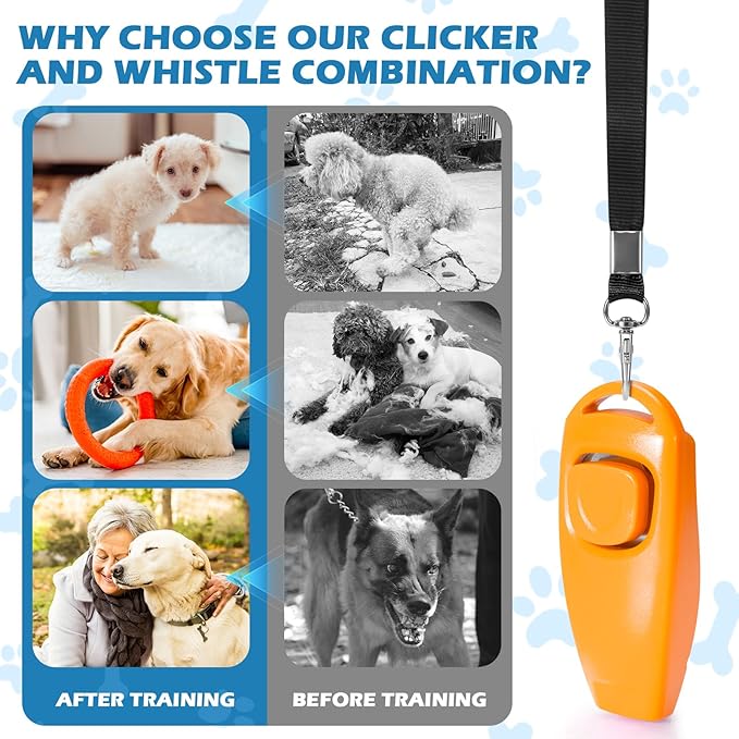 2-in-1 Dog Training Clicker Whistle for Training and Recall, Training Accessories for Puppy, Cats, Horses &amp; Small Animals - 2 Pack with Lanyard, Reward Your Pets Efficiently(Pink + Orange)