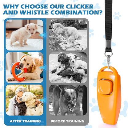 2-in-1 Dog Training Clicker Whistle for Training and Recall, Training Accessories for Puppy, Cats, Horses &amp; Small Animals - 2 Pack with Lanyard, Reward Your Pets Efficiently(Pink + Orange)