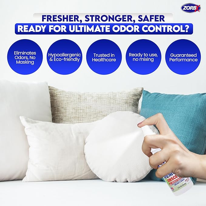 ZORBX Unscented Odor Eliminator for Strong Odor 2 Fl Oz, Pack of 2 - Used in Hospitals &amp; Healthcare Facilities - Advanced Formula, Fast-Acting Odor Remover Spray for Dog, Cat, House &amp; Carpet