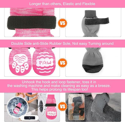 BEAUTYZOO Anti Slip Dog Socks for Small Medium Large Dogs,Paw Protector with Grips for Hardwood Floor Hot/Cold Pavement,Traction Control 3 Pairs AntiTwist Dog Shoes to Prevent Licking for Senior Dog