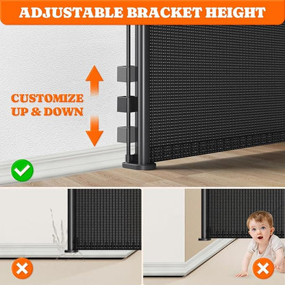 Pawtners Retractable Baby Gates Extra Wide, 41" Tall Extends up to 120" Wide, Dog Gate Indoor for Stairs, Pet Gate with Support Rods for Doorways Hallways Indoor &amp; Outdoor-Black