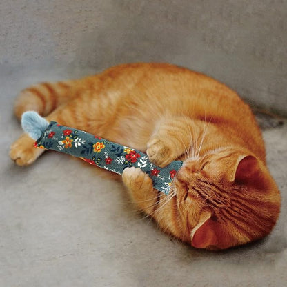2 Pack Natural Interactive Catnip &amp; Silvervine Cat Kicker with Feathers, Bite Resistant Chew Toy, Crinkle Kicker, Accessories for Indoor Cat, Premium Corduroy Floral