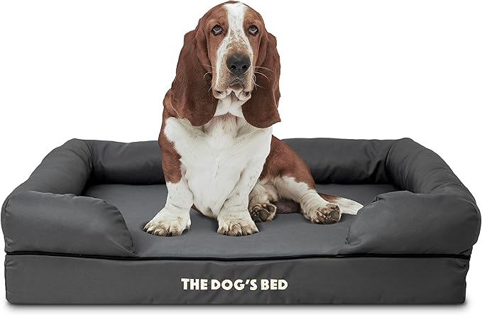 The Dog’s Bed Large Grey with Black Trim 36x27, Waterproof, Veterinary Grade Memory Foam, Pain Relief: Arthritis, Hip &amp; Elbow Dysplasia, Post Surgery, Supportive, Washable Cover, Veterinary-Approved