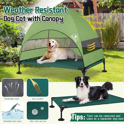 Elevated Outdoor Dog Bed with Canopy &amp; Adjustable Feet - Larger Shade for Camping, Backyard &amp; Patio