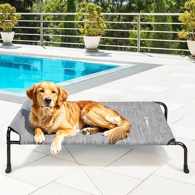 Veehoo Original Elevated Dog Bed - Outdoor Raised Cot for Large Dogs, One-Sided Raised Headboard Cooling Pet Bed, Sleeping Training Cot, Non-Slip &amp; Breathable, XL, CWC2417A