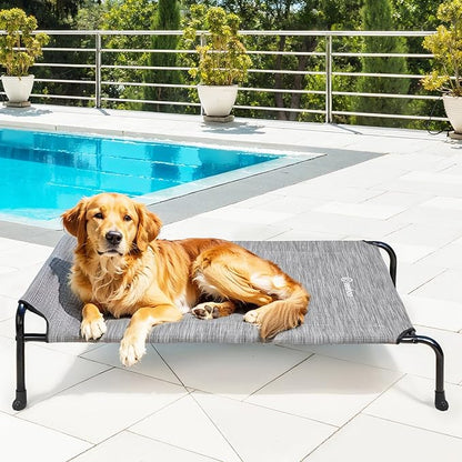 Veehoo Original Elevated Dog Bed - Outdoor Raised Cot for Large Dogs, One-Sided Raised Headboard Cooling Pet Bed, Sleeping Training Cot, Non-Slip &amp; Breathable, XL, CWC2417A