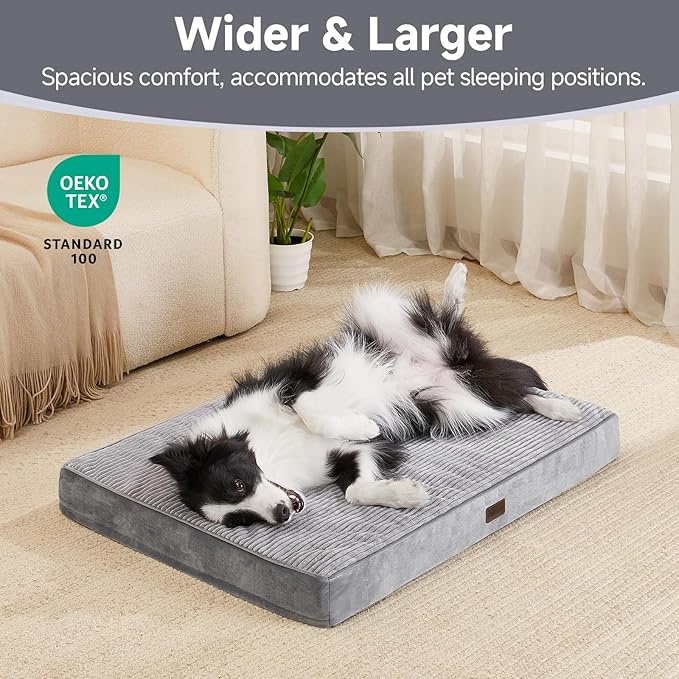OhGeni Orthopedic Waterproof &amp; Machine Washable Dog Bed for Medium Large Pets, Cat Mat with 25D Egg Crate Foam, Non-Slip Bottom &amp; Removable Cover, Invisible Zipper, 36 Inches(Gray)