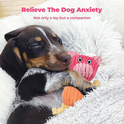 3pcs Dog Squeaky Toys, Plush Stuffed Puppy Chew Toy for Extended Play, Interactive Toys Great Gifts for Small Medium Large Chewer Dogs, Pet Toy Bulk to Keep Them Busy(Forg&amp;Hippo&amp;Pig)