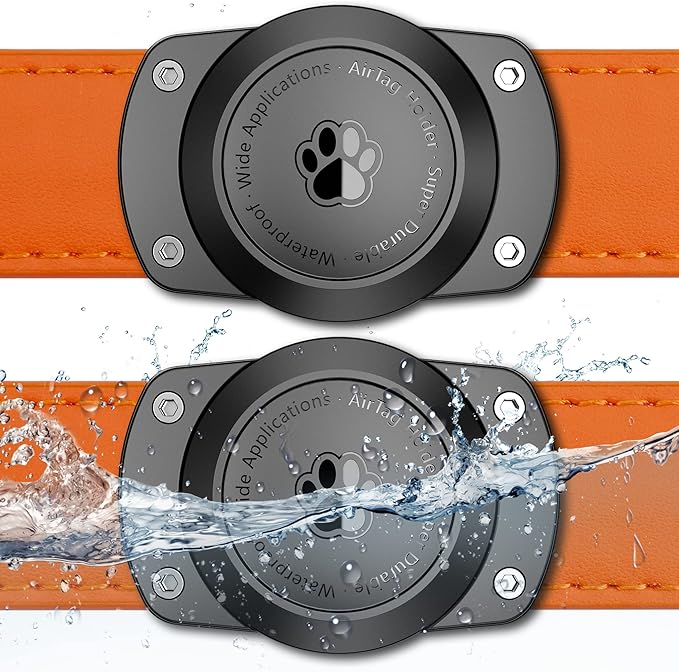IPX8 Waterproof Airtag Dog Collar Holder [Metal Back Plate] Ultra-Durable Dog &amp; Cat Collars Mount for AirTag, Suitable for All Widths of Collars (2 Pack)
