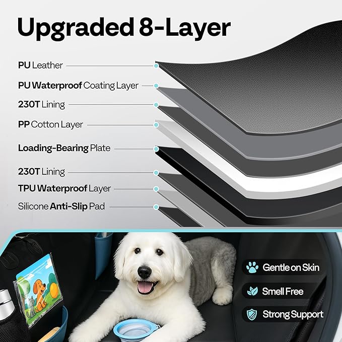 Dog Car Seat Cover for Back Seat 53", Upgraded PU Leather Back Seat Extender with Hard Bottom Holds 400LBS, Waterproof Anti-Scratch, Backseat Cover for Dogs in Car, SUV &amp; Small Truck